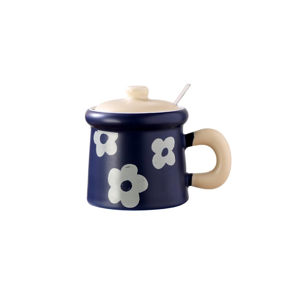 Japanese Creative Flower Ceramic Cup Retro Mug with Lid High Value Souvenir Coffee Cup Household Water Cup