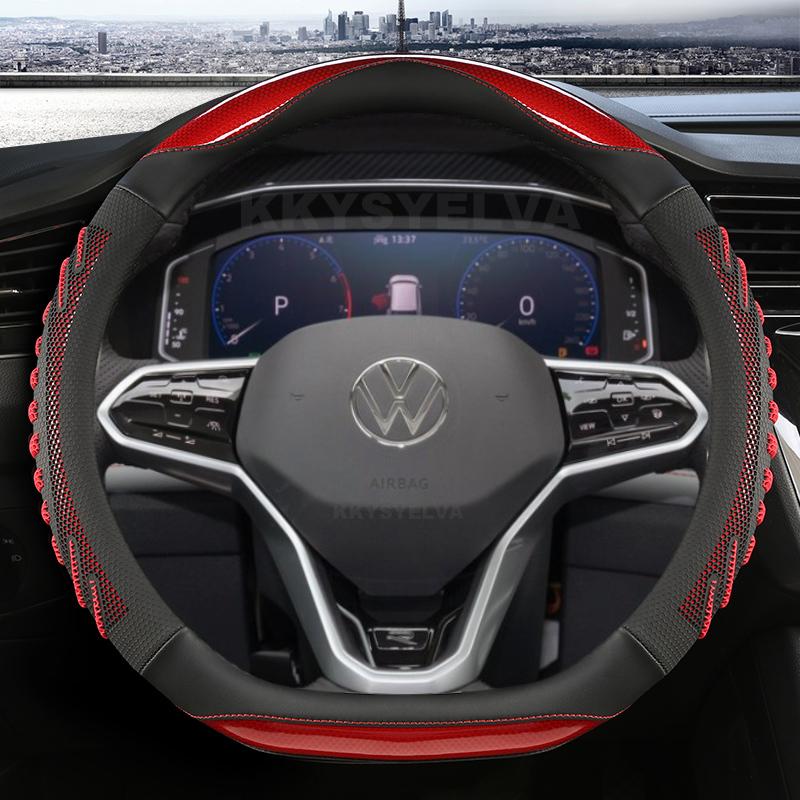 D Shape Car Steering Wheel Cover For VW Sharan Passat Caddy Touran Tiguan 2015-2021 Teramont Atlas T-Roc T-cross 2017-2021 2023