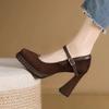 Spring and Autumn Fashion Shallow Mouth Retro Square Toe Thick Heel Waterproof Platform Mary Jane Shoes