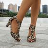 2024 Summer Hot Selling Women's High Heel Sandals Sexy Leopard Print Fish Mouth Back Zipper Fashion Simple Plus Size Women Shoes