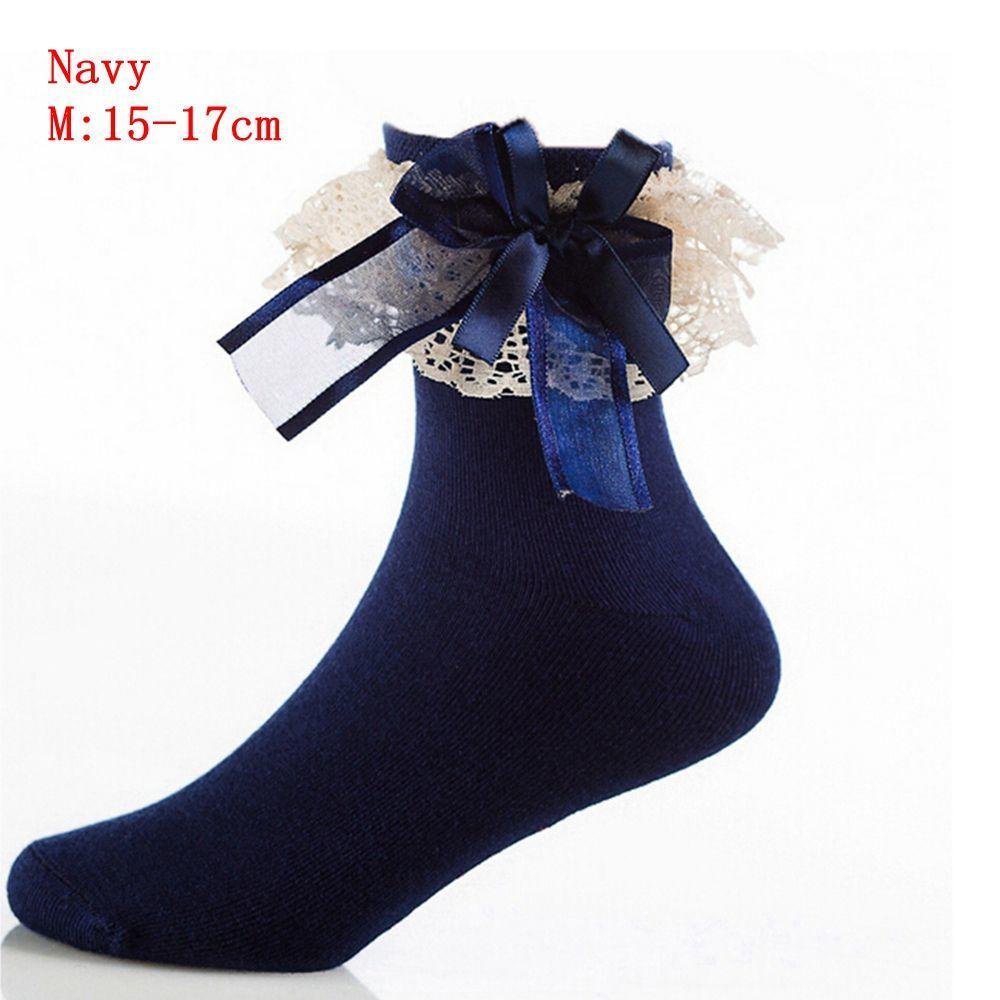 Cute Baby Girls Sweet Short Lace Frilly Ruffle Princess Socks Cotton Big Bow