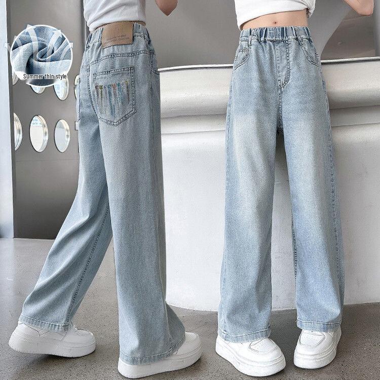 Женские летние джинсовые брюки wide-leg из тенсела, размер M-L - Стильные и стройнящие длинные брюки