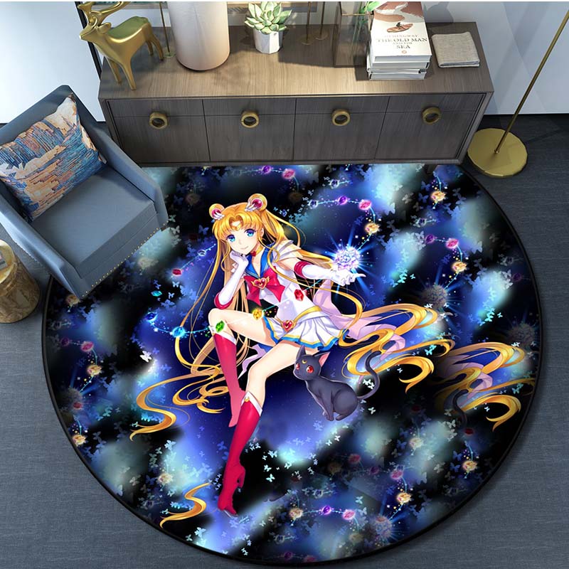 Милый Сейлор Мун, водонепроницаемый и нескользящий круглый милый напольный коврик, круглые коврики для гостиной, детский стул, палатка, игровые ковры