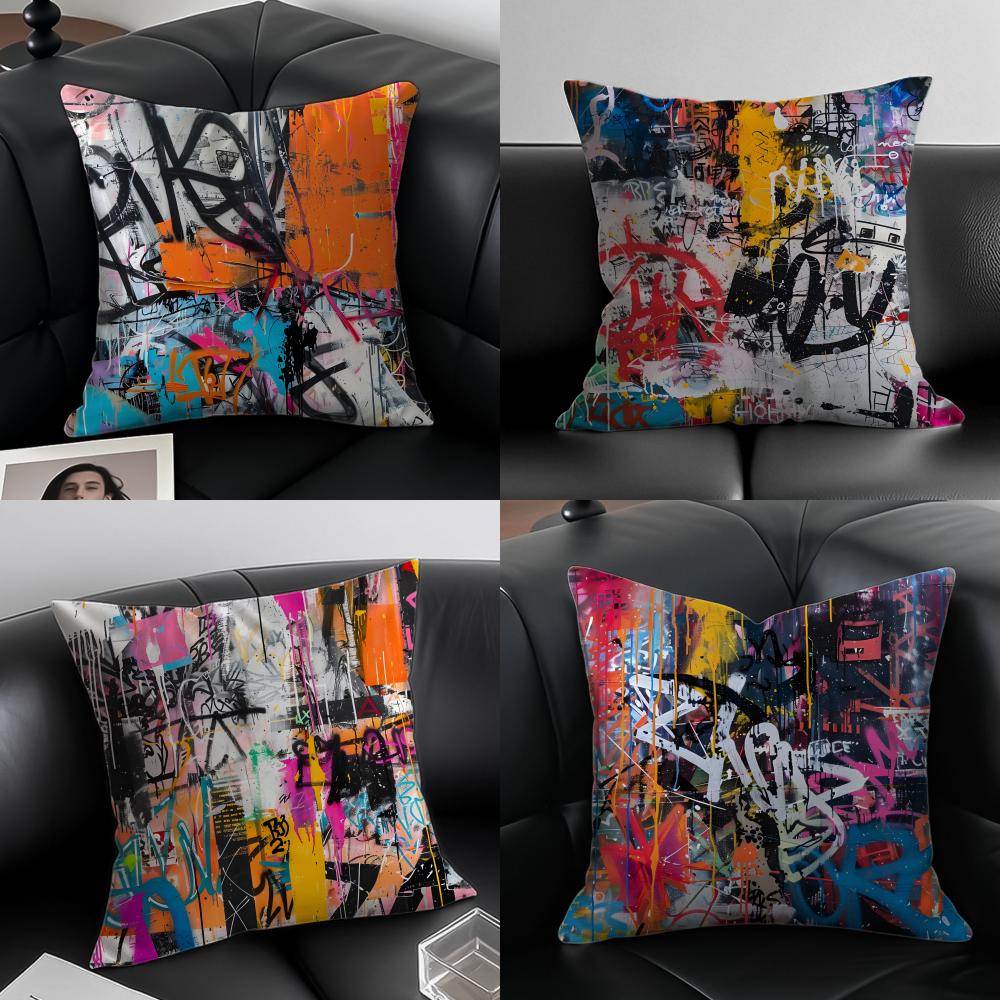 pop Street fashion graffiti art patterns Cushion Cover Pillow Case Antidustmite Invisible zipper silky plush cushion
