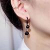 Korean Black Tassel Round Bead Earrings with Rhinestone Ear Cuffs - High-End Versatile Fashion
