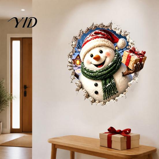Holiday Atmosphere Decor Christmas Break-In 3D Wall Decal, Santa Claus/Deer/Snowman/Elf/Dog/Nutcracker/Gingerbread Man Patterns Window Festive