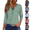 Ladies Casual Fashion V-neck Loose Versatile Striped Print Three-quarter Sleeves