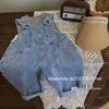 Girls' Denim Overalls Set with Ribbed Vest