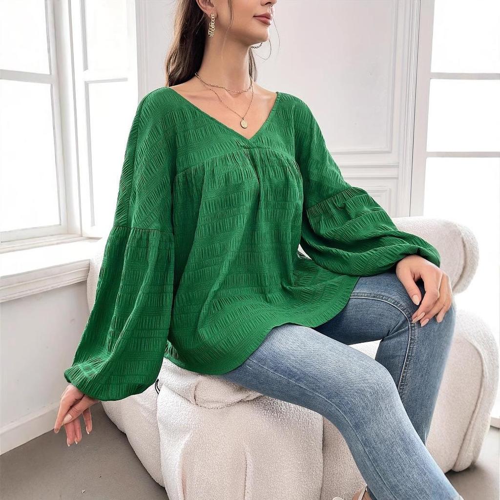 Женская элегантная однотонная рубашка с длинным рукавом большого размера