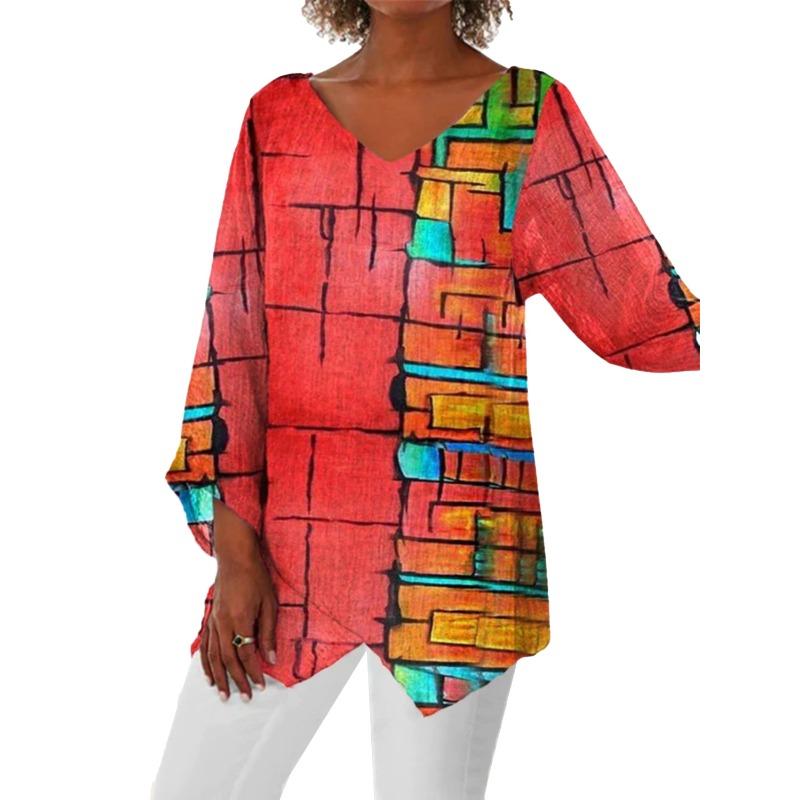 QICED Women's Fashion Casual 3/4 Sleeves V Neck Blouses & Shirts