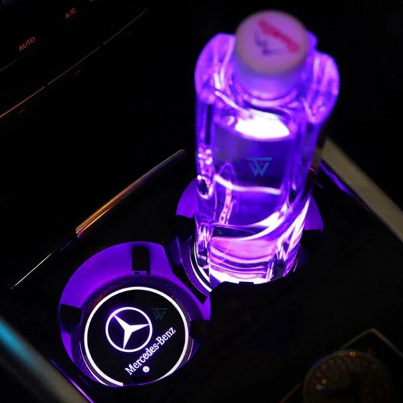 LED Luminous Car Water Cup Coaster Holder Lamps For Mercedes Benz A B C E S GLB GLC V ML Class W177 W205 W212 W213 X253 X156 EAT6