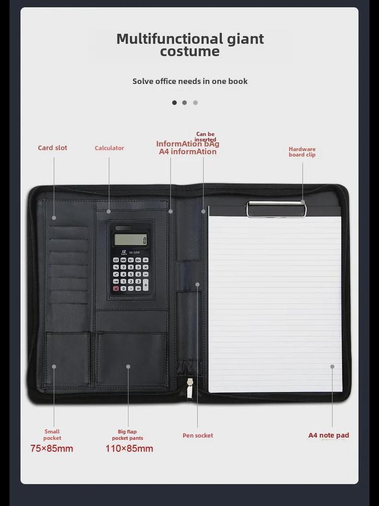 Кожаная многофункциональная папка-молния формата А4: Деловой блокнот и портфель для хранения документов