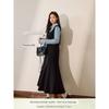 Blue Language Plus-Size Women's Clothing, Fat-Friendly French Elegant Faux Two-Piece Dress, 2026 Spring Slimming and Body-Covering A-Line Long Dress