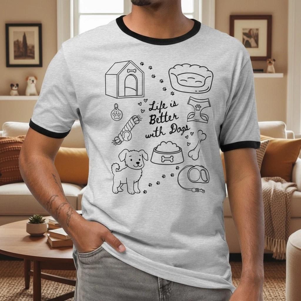 Life is Better with Dogs Doodles Unisex ringer t-shirt, Dog Lovers Gift