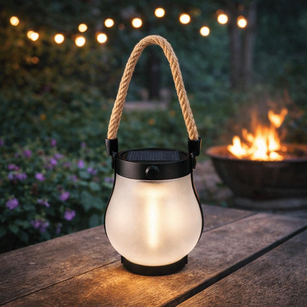 USB Rechargeable Camping Light Rope Hanging Lantern Flame Effect Solar Flame Lights Outdoor