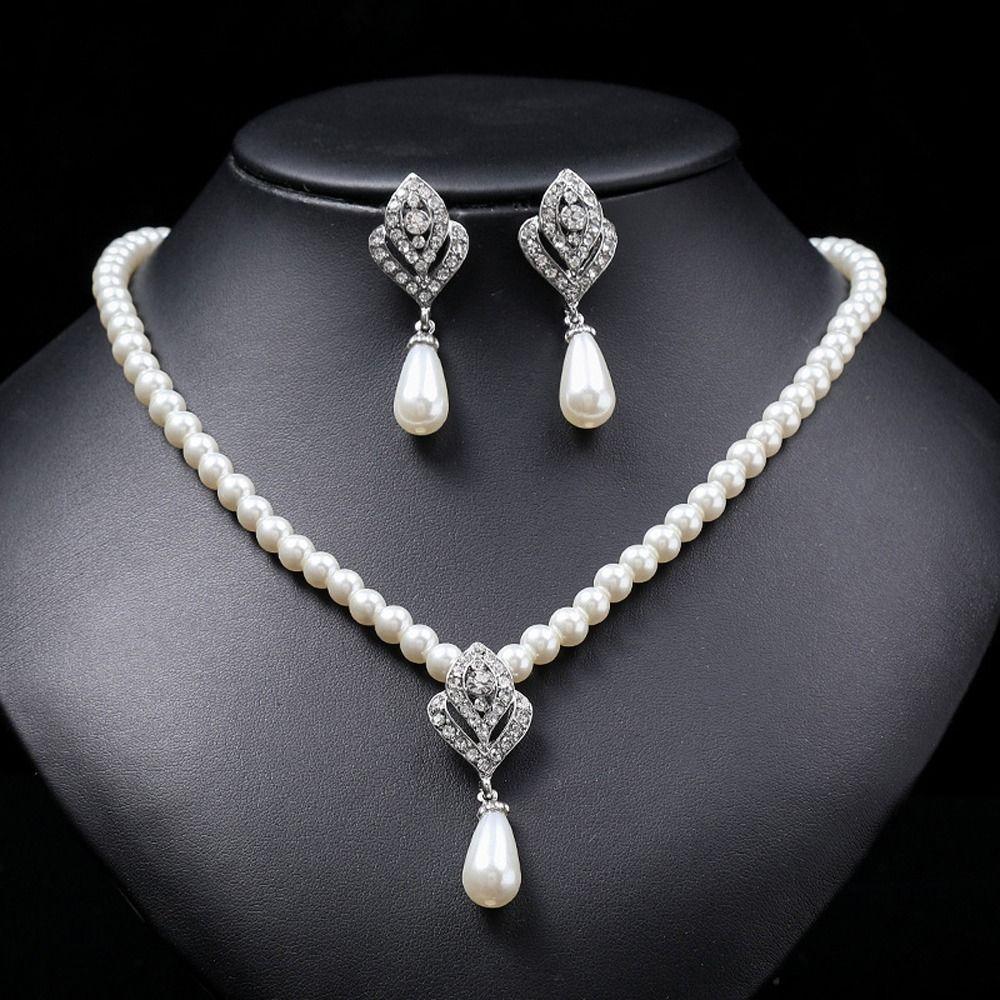 Korean Style Water Drop Earrings Dangle Earrings Women Necklace Bridal Wedding Jewelry Set