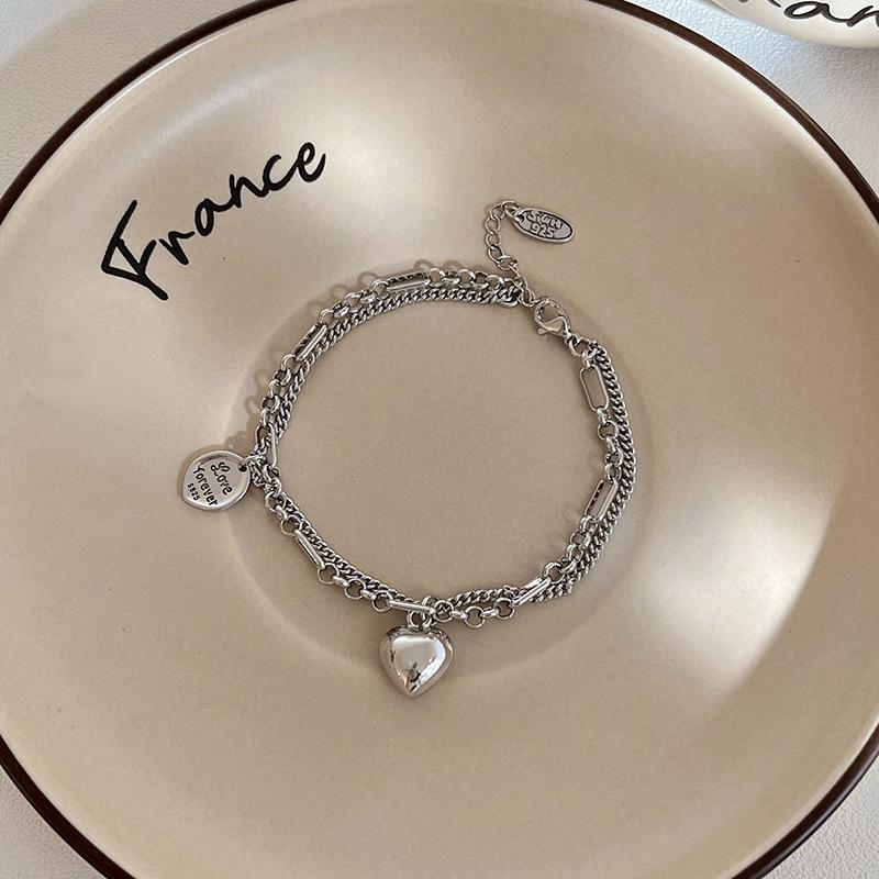 925 Sterling Silver Double Love Heart Hollow Round Beads Bracelet Female Fashion Romantic Jewelry Classic