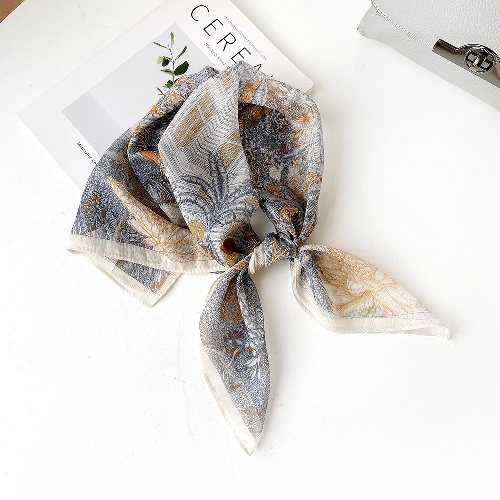 Temperament silk scarf square scarf women's soft Xili yarn versatile scarf sun protection neck covering scarf cashew nut square scarf thin scarf