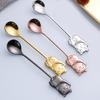 Yousheng Food Grade Coffee Spoon Thicken 304 Stainless Steel Ergonomic Handle Lucky Cat Stirring Spoon Party Supplies