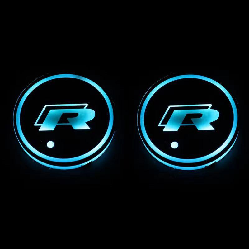 Valve Stems Caps 7 Color LED Car Water Cup Pad Cup Holder Light Luminous Coaster For VW Volkswagen R Rline Polo GTI Jetta Golf CKD1