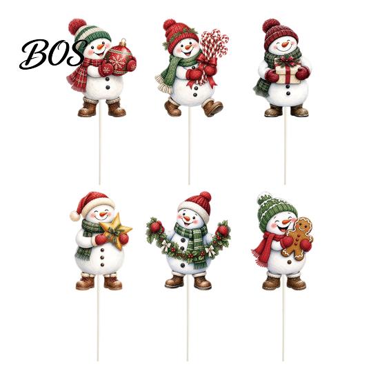 Holiday Lawn Stakes 6 Pcs Large Christmas Tree Picks, Wooden Santa Snowman Gingerbread Ornaments, Xmas Claus Garden Decor Topper Decoration