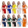 One Shoulder Sheer Mesh Dance Crop Top with Rhinestones and Irregular Skirt - Kids Girls Modern Lyrical Dance Performance Outfit