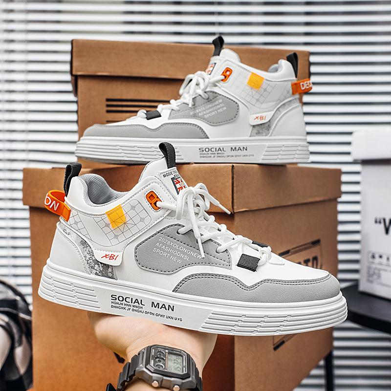 New Men's High Top Sneakers Men's Platform Lace Up Korean Casual Shoes Lightweight Warm Skateboard Shoes Tenis Masculino Spring