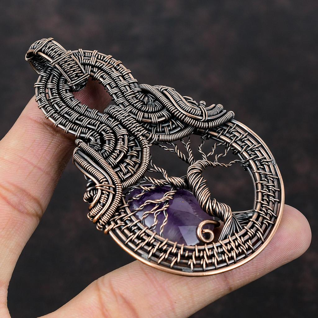 Tree Of Life Star Amethyst Pendant Copper Wire Wrapped Pendant Gemstone Jewelry Handmade Pendant Decent Copper Jewelry Special Gift For Girl