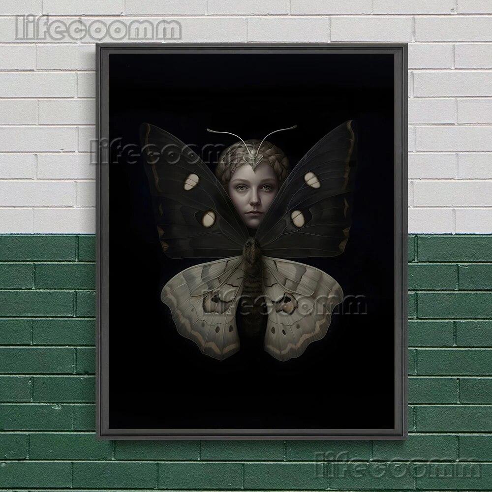 Черное сердце с кинжалом, винтажный настенный художественный постер, ботанический цветочный череп и готический мотылек, холст, картина, темный декор в стиле Cottagecore, без рамки