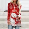 Plus Size Women Cute Snowman Printed Comfy Long Sleeve Round Collar T-shirt Casual Baggy Mid Length Tee Tops For Christmas
