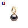 Compagnie Générale Des Perles - Diamond Pendant 0.10 Cts Genuine Round Tahitian Pearl 10-11 Mm 18 Cts Yellow Gold - Women's Jewelry