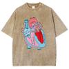 Contrasting Color Pure Cotton Women's T-Shirt Cartoon Heart Letter Printing Loose Oversize Shoulder Down Trend