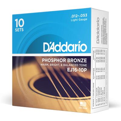 Струны для акустической гитары, фосфорная бронза, 10 комплектов D'Addario .012-.053 EJ16-10P []