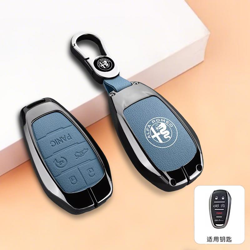 KYMI3 5 Buttons For Alfa Romeo Stelvio Giulia 2017-2024 4C Spider Zinc Alloy Leather Car Remote Key Case Protector Cover Shell Bag