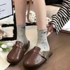 4 Pairs Four Seasons Tulip Embroidery Midtube Socks Simple Solid Color Sports Socks Sweet Lace Stockings for Women