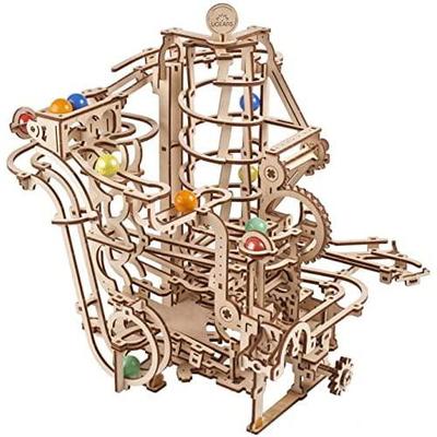 UGEARS Спиральный подъемник Marble Run - комплект 3D-модели четвертой деревянной мраморной дорожки с цветными стеклянными шариками
