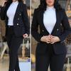 2 шт./комплект женский деловой пиджак брюки комплект отложной воротник двубортный пиджак с длинными рукавами облегающий однотонные брюки повседневная одежда для поездок на работу