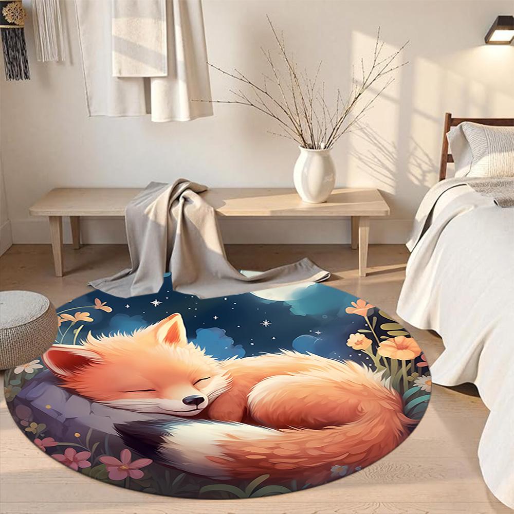 Fox Round Carpet Suitable for Balcony Bedrooms Study room Kitchen Anti-slip Round Rug Decorate Offices Perfect Gift for Friends Family