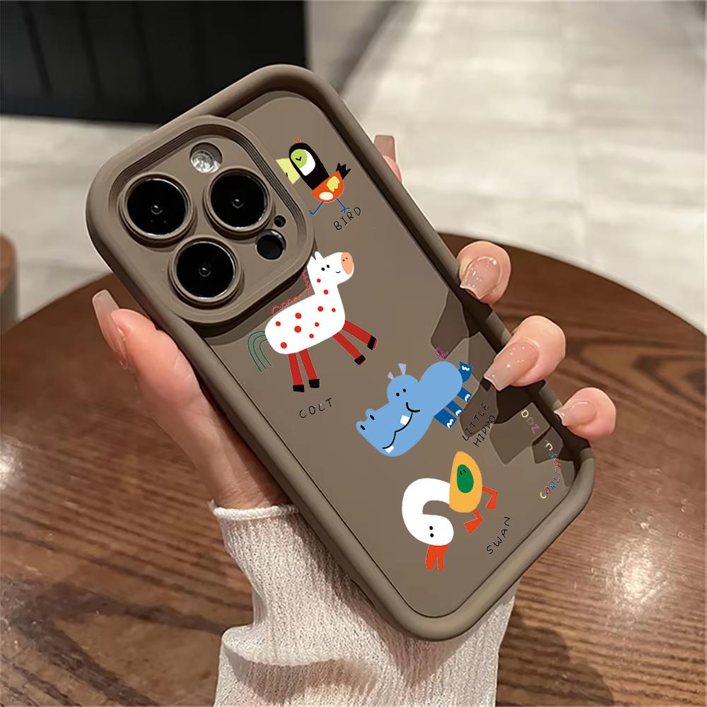 Мультяшные милые смешные животные Чехол для телефона Для iPhone16 15 14 13 12 11 Pro Max Mini X XS Max XR 7 8 Plus SE2020 Мягкий ударопрочный чехол