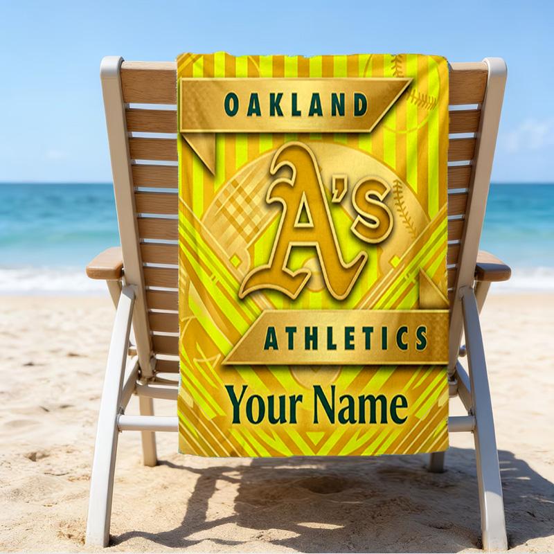 Custom Name Beach Towel Athletics Oakland Emblem Beach Towel, Soft Microfiber, Gift for Her/Him, Birthday, for Pool, Beach, Travel, Fan gifts