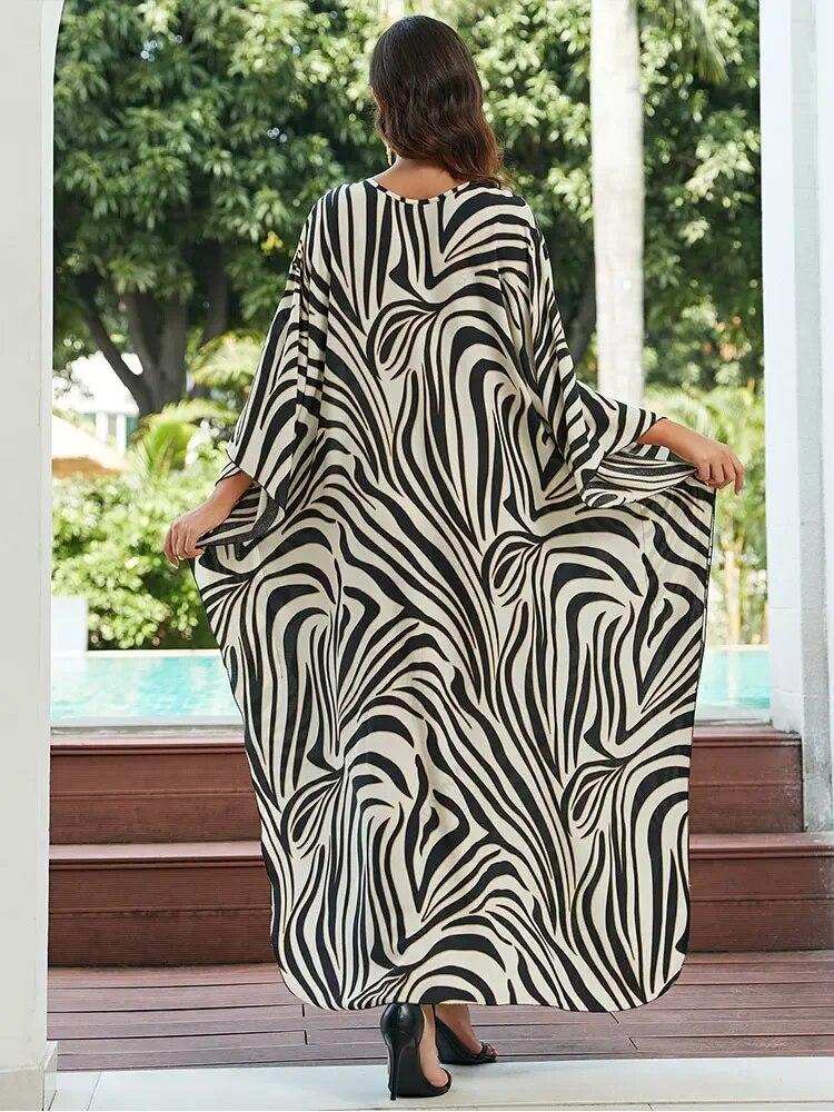 EDOLYNSA Кафтан больших размеров с богемным принтом, летнее длинное пляжное платье, женская домашняя одежда, купальный костюм, накидка, свободный кафтан