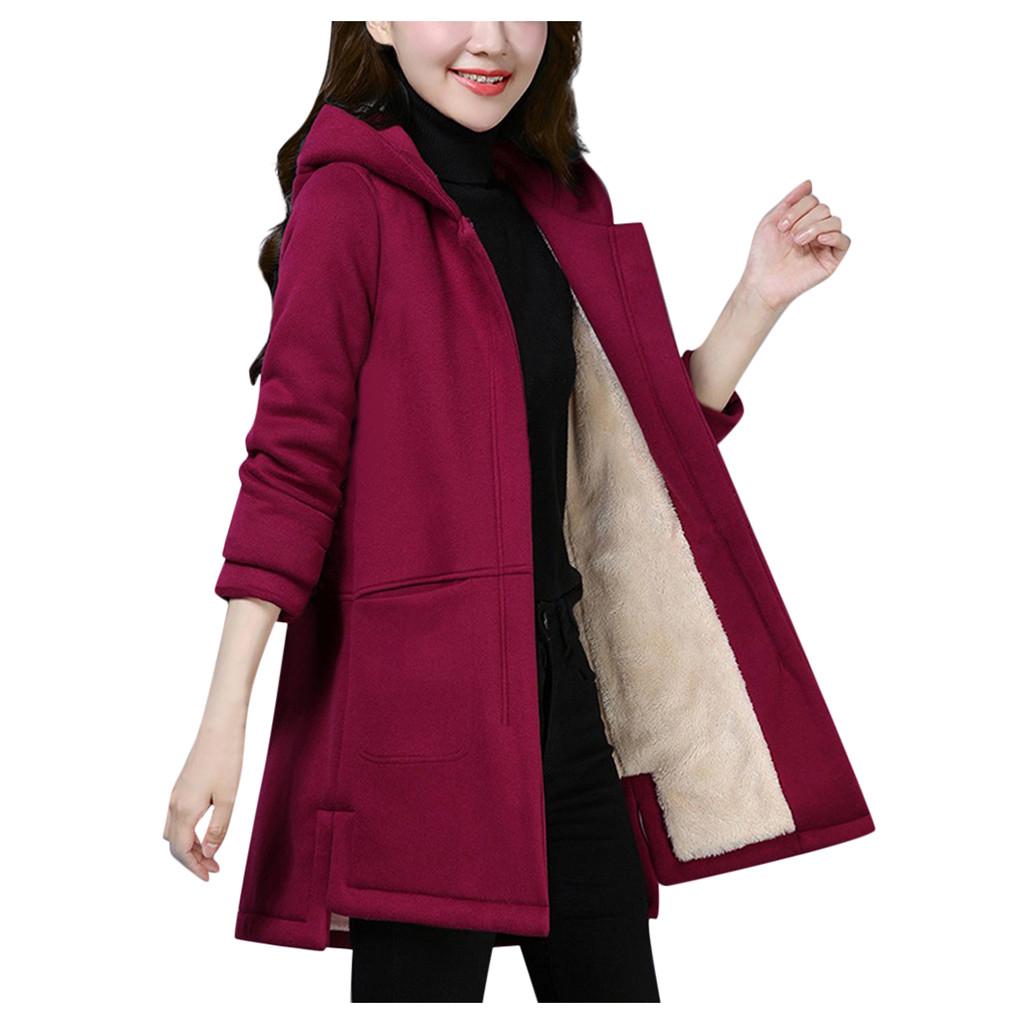 Womens Lapel Cashmere Wool Blend Trench Long Coat Hooded Outwear Oversize Jacket