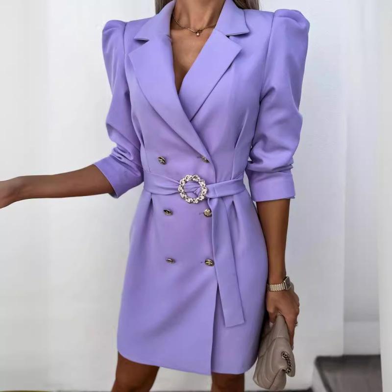 Tooxika Женский новый OL пригородный костюм воротник двубортный талия однотонный тонкий платье с поясом