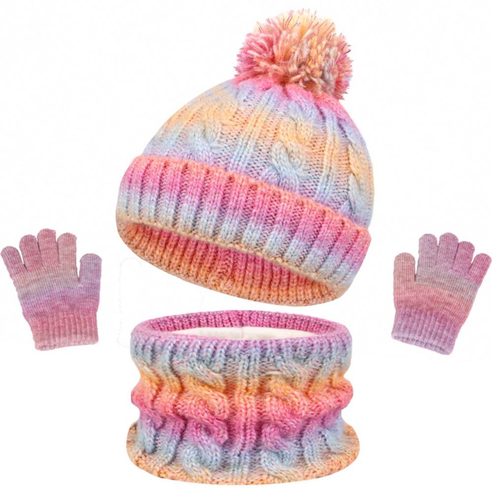 3pcs Outdoor Toddler Bonnet 3-10Y Pompom Knitted Hats New Children's Hat Scarf Gloves Set Winter