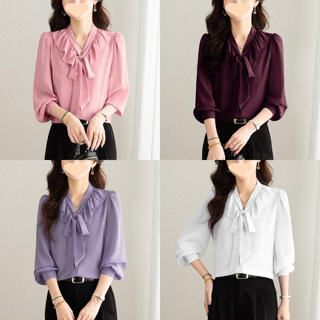 Elegant Womens Chiffon Shirt With Fabric For Spring Office Wear