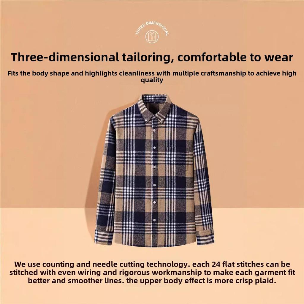 Мужская рубашка из чистого хлопка в клетку с длинным рукавом — модная, повседневная, универсальная