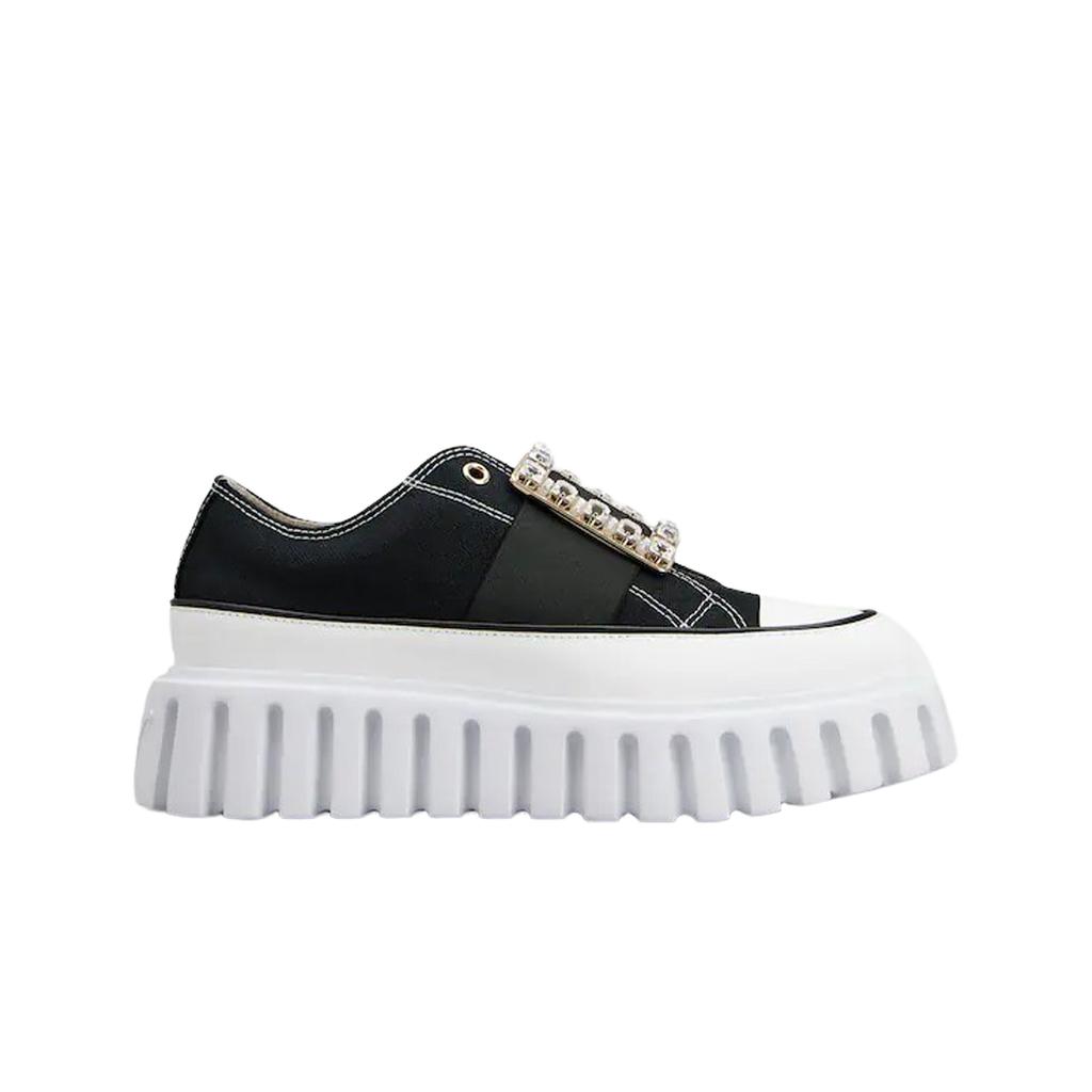 (в) Roger Vivier Viv' Go Толстые кроссовки слипоны с пряжкой стразы из канваса черного цвета