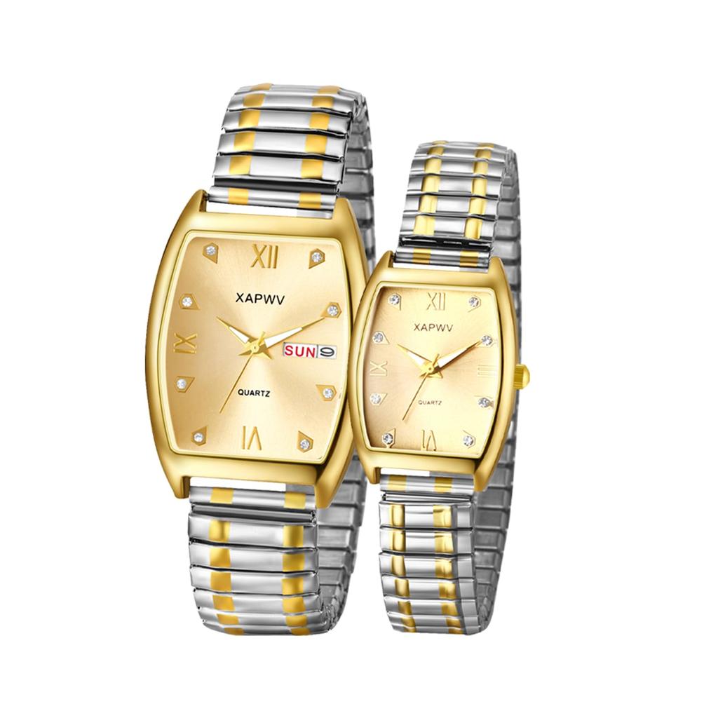 Часы для пары с ремешком из нержавеющей стали, серебряным римским алфавитом, аналоговым дисплеем, водонепроницаемостью 3ATM, кварцевые часы, подарок на день, мужские, золотые - Boyfriend,