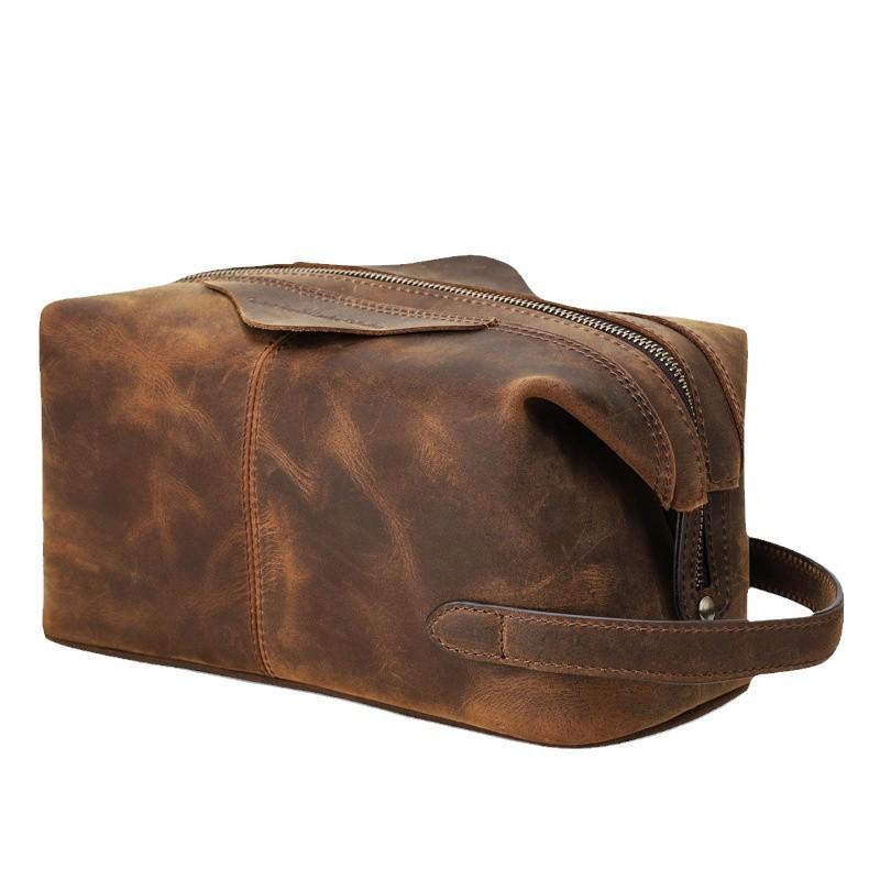 Mens Vintage Leather Clutch Bag Large Capacity Genuine Cowhide Handheld Purse Daily Use