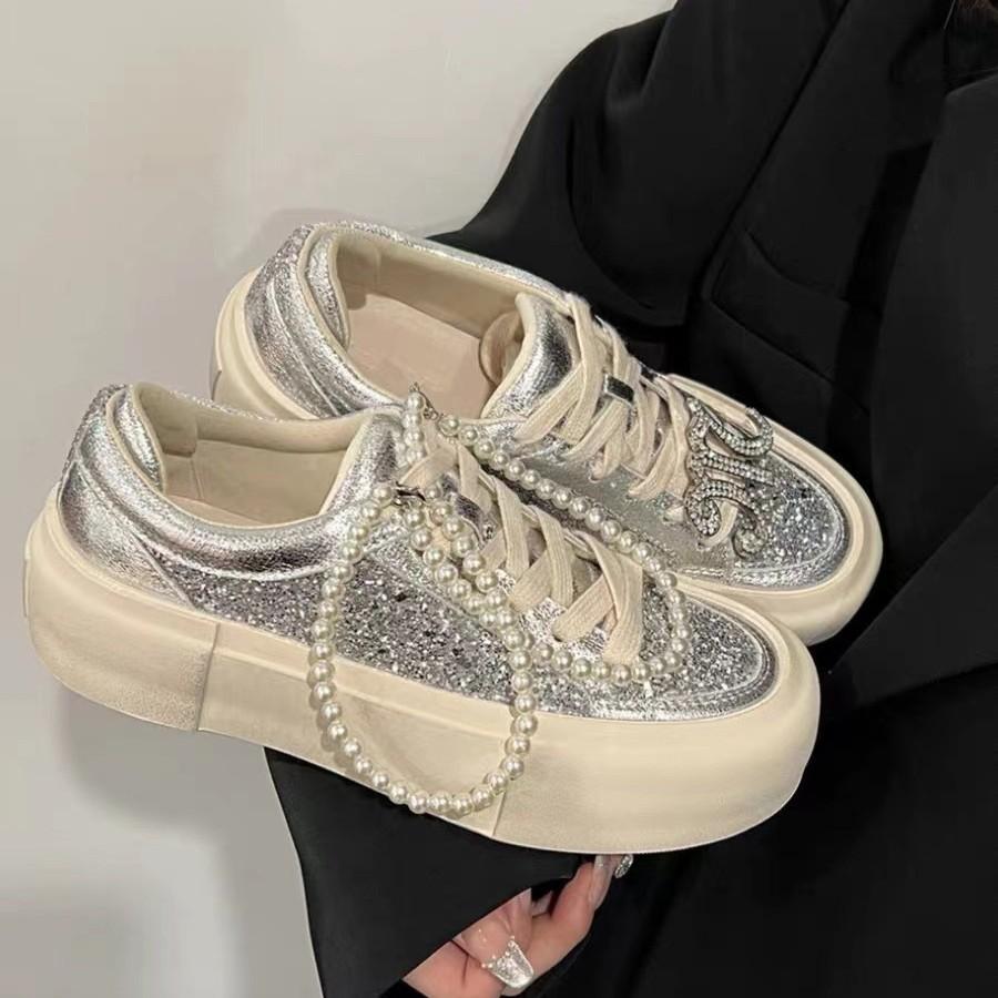 Rhinestone casual single shoes women's thick-soled flash diamonds old dirty shoes casual sports shoes women's shoes